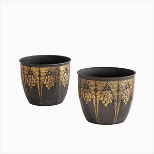 Art Deco Planters with Floral Decor, 1920s-1930s, Set of 2-LPQ-1750921