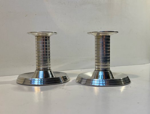 Art Deco Plated Silver Candleholders by Carl F. Christensen, Set of 2-LCR-1156474