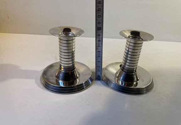 Art Deco Plated Silver Candleholders by Carl F. Christensen, Set of 2-LCR-1156474