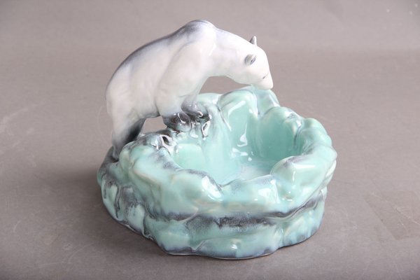 Art Deco Polar Bear Sculpture Dish by Ditmar Urbach, Czech, 1930s-DQ-1356662