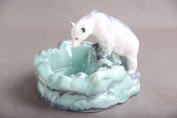 Art Deco Polar Bear Sculpture Dish by Ditmar Urbach, Czech, 1930s-DQ-1356662