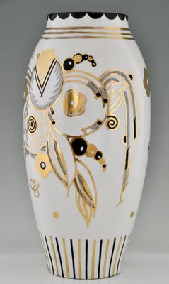 Art Deco Porcelain Vase with Flowers by Ernest Ventrillon for Les Arts Réunis, 1930s-KTN-1730000