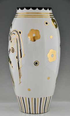 Art Deco Porcelain Vase with Flowers by Ernest Ventrillon for Les Arts Réunis, 1930s-KTN-1730000