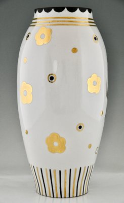 Art Deco Porcelain Vase with Flowers by Ernest Ventrillon for Les Arts Réunis, 1930s-KTN-1730000