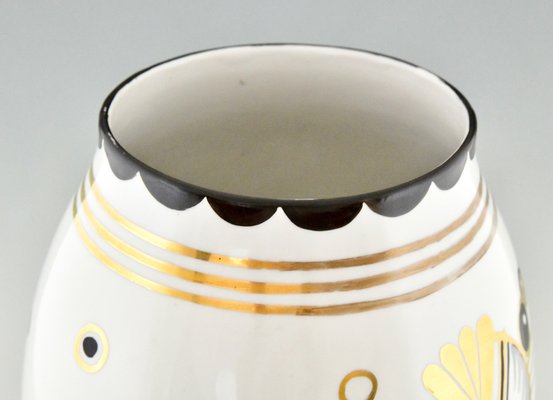 Art Deco Porcelain Vase with Flowers by Ernest Ventrillon for Les Arts Réunis, 1930s-KTN-1730000