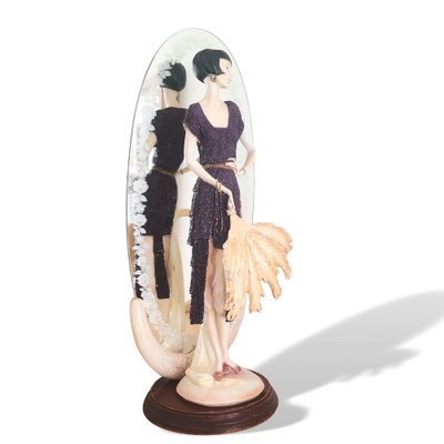 Art Deco Portuguese Sculpture of Woman with Mirror, 1920s-SCS-1339250