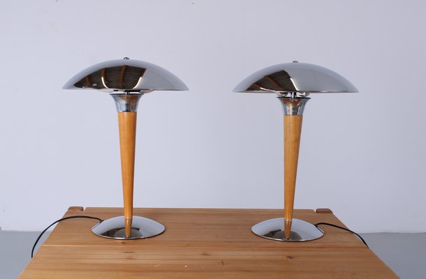 Art Deco Postmodern Chrome and Wood Table Lamps Dakapo by Ikea, 1980s, Set of 2-XT-2030185