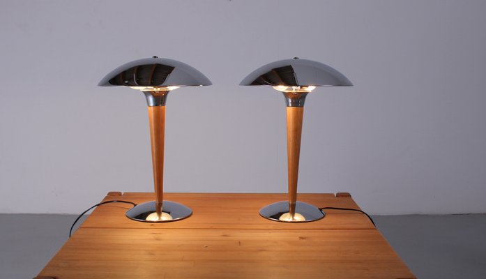 Art Deco Postmodern Chrome and Wood Table Lamps Dakapo by Ikea, 1980s, Set of 2-XT-2030185