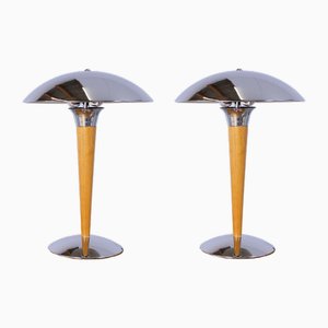 Art Deco Postmodern Chrome and Wood Table Lamps Dakapo by Ikea, 1980s, Set of 2-XT-2030185