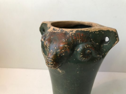 Art Deco Pottery Vase with Ram Heads, 1920s-LCR-922307