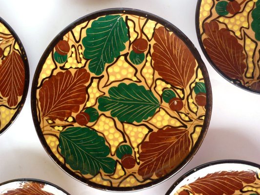 Art Deco RBC Oak Leaf Plates by Bini & Carmignani, 1920s, Set of 6-GKB-841356