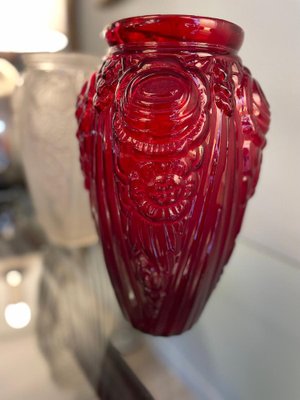 Art Deco Red and Opal White Art Glass Vases, 1940s, Set of 2-XDW-1812154