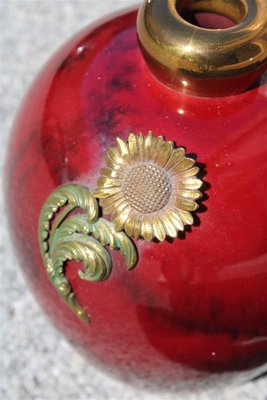 Art Deco Red Ceramic Vase with Gold and Brass, 1930s-EH-1720186