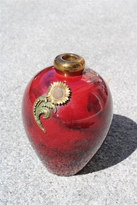 Art Deco Red Ceramic Vase with Gold and Brass, 1930s-EH-1720186