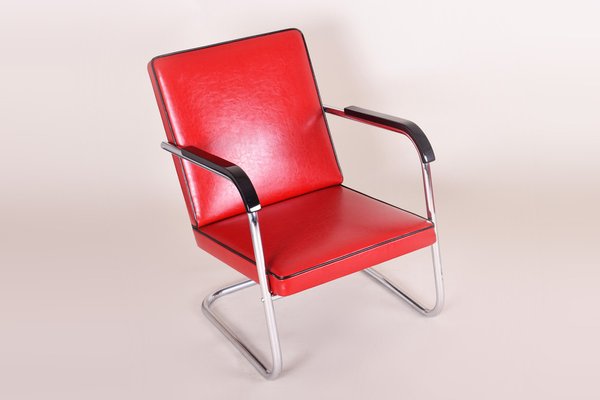 Art Deco Red Tubular Armchair by Anton Lorenz for Thonet, 1930s-WHY-1767771