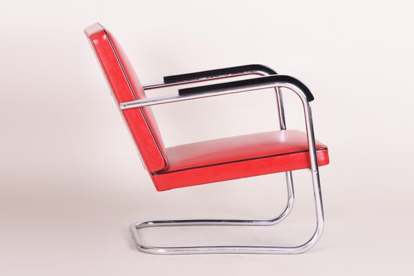 Art Deco Red Tubular Armchair by Anton Lorenz for Thonet, 1930s-WHY-1767771