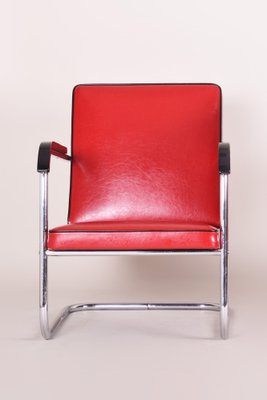 Art Deco Red Tubular Armchair by Anton Lorenz for Thonet, 1930s-WHY-1767771