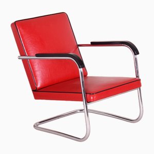 Art Deco Red Tubular Armchair by Anton Lorenz for Thonet, 1930s-WHY-1767771