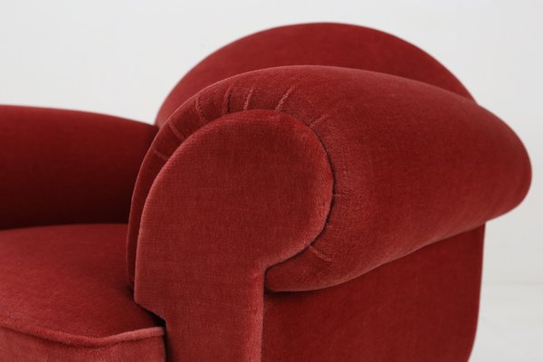 Art Deco Red Upholstery Armchairs, 1930, Set of 3-YSY-1385496