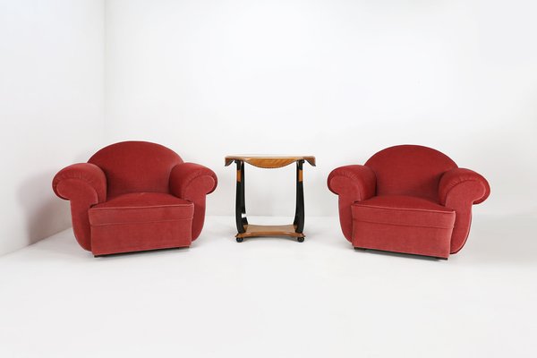 Art Deco Red Upholstery Armchairs, 1930, Set of 3-YSY-1385496