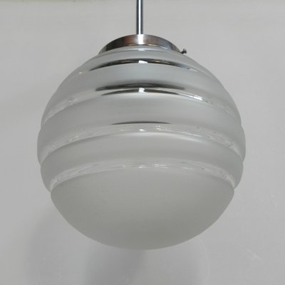 Art Deco Ribbed Glass Globe Ceiling Lamp, 1930s-TL-668484