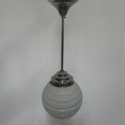 Art Deco Ribbed Glass Globe Ceiling Lamp, 1930s-TL-668484