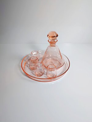 Art Deco Rosaline Glass Liquor Set, 1920, Set of 6-VTK-2022853