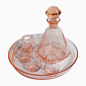 Art Deco Rosaline Glass Liquor Set, 1920, Set of 6-VTK-2022853