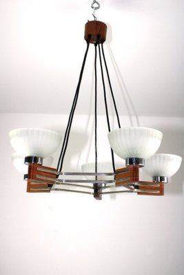 Art Deco Rosewood and Glass Chandelier, 1930s-ZWH-1356708