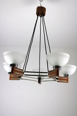 Art Deco Rosewood and Glass Chandelier, 1930s-ZWH-1356708