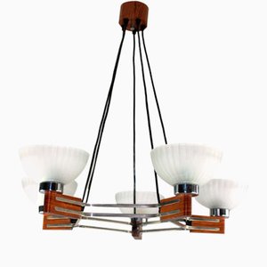 Art Deco Rosewood and Glass Chandelier, 1930s-ZWH-1356708