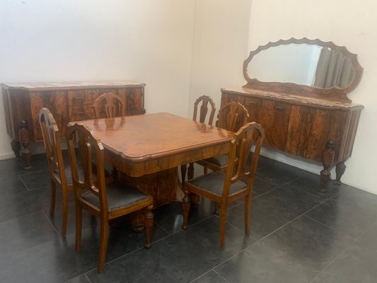 Art Deco Rosewood & Marble Dining Room Set, 1930s, Set of 10-IJR-870184