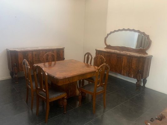 Art Deco Rosewood & Marble Dining Room Set, 1930s, Set of 10-IJR-870184