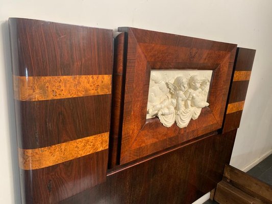 Art Deco Rosewood & Walnut Bed Frame with Carved Headboard by Ducrot, 1922-IJR-868824