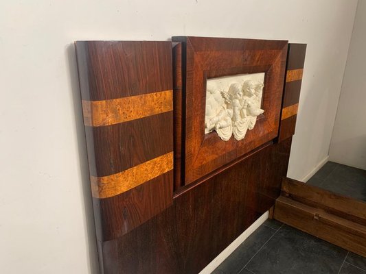 Art Deco Rosewood & Walnut Bed Frame with Carved Headboard by Ducrot, 1922-IJR-868824