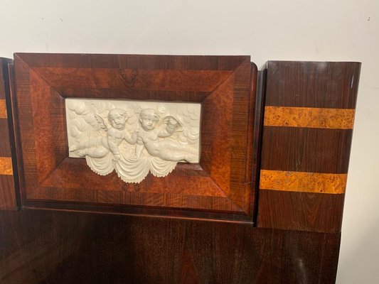 Art Deco Rosewood & Walnut Bed Frame with Carved Headboard by Ducrot, 1922-IJR-868824