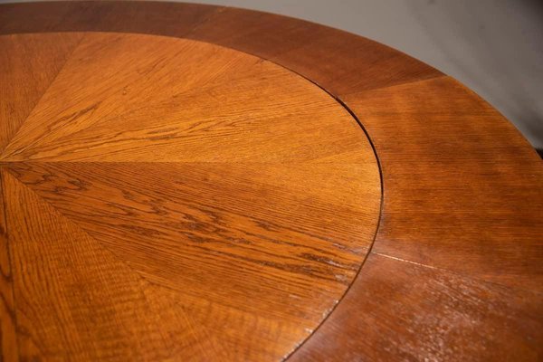 Art Deco Round Oak Dining Table with Black Wood Details, 1940s-XDW-1803356