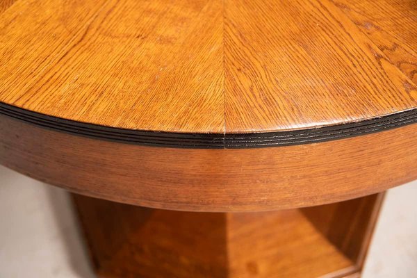 Art Deco Round Oak Dining Table with Black Wood Details, 1940s-XDW-1803356