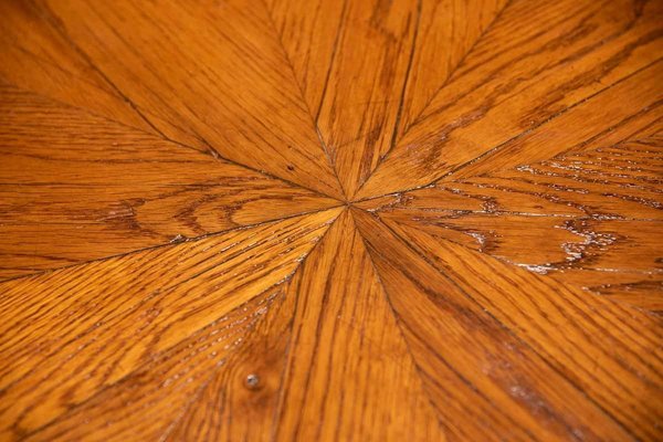 Art Deco Round Oak Dining Table with Black Wood Details, 1940s-XDW-1803356