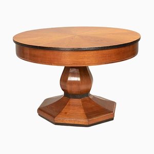 Art Deco Round Oak Dining Table with Black Wood Details, 1940s-XDW-1803356