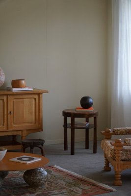 Art Deco Round Side Table in Beech & Marble Top, 1940s-MXF-1717837