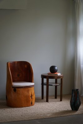 Art Deco Round Side Table in Beech & Marble Top, 1940s-MXF-1717837