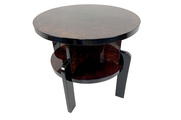 Art Deco Round Side Table in Veneer & Black High-Gloss Lacquer, Paris, 1930s-VMP-1257941