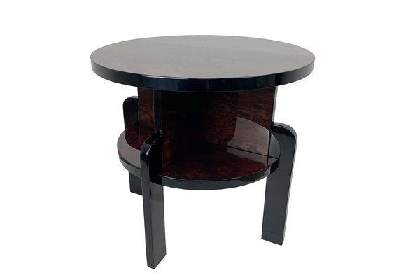 Art Deco Round Side Table in Veneer & Black High-Gloss Lacquer, Paris, 1930s-VMP-1257941