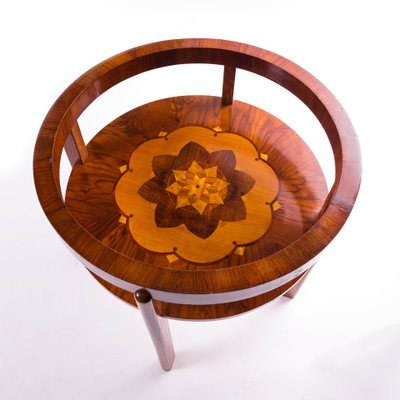 Art Deco Round Table With Marquetry & Glass Top-FSD-1195793