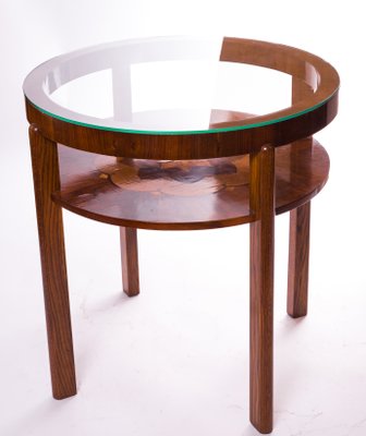 Art Deco Round Table With Marquetry & Glass Top-FSD-1195793