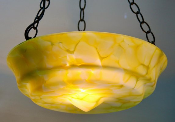 Art Deco Scailmont Belgium Glass Shade Ceiling Lamp, 1930s-MJY-1308856