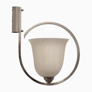 Art Deco Sconce with Chromed Brass Fixture and Opal Glass Shade, 1930s-SY-1736414