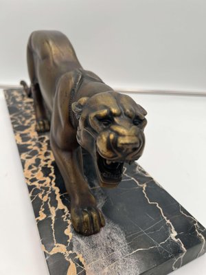 Art Deco Sculpture of a Panther in Bronze & Marble by Irénée Rochard, France, 1930s-NNB-1277070