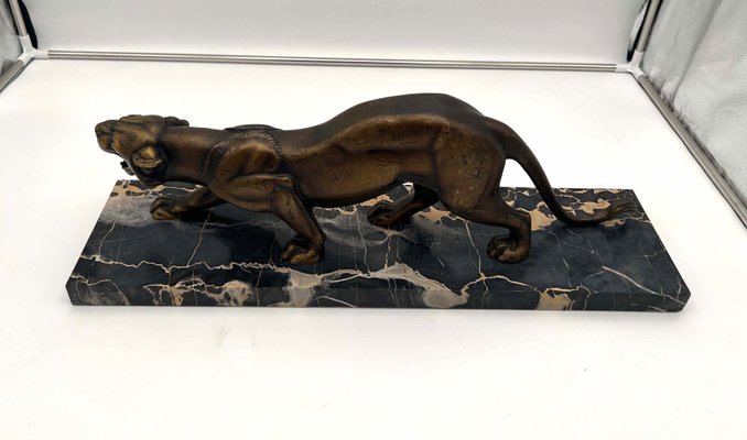 Art Deco Sculpture of a Panther in Bronze & Marble by Irénée Rochard, France, 1930s-NNB-1277070